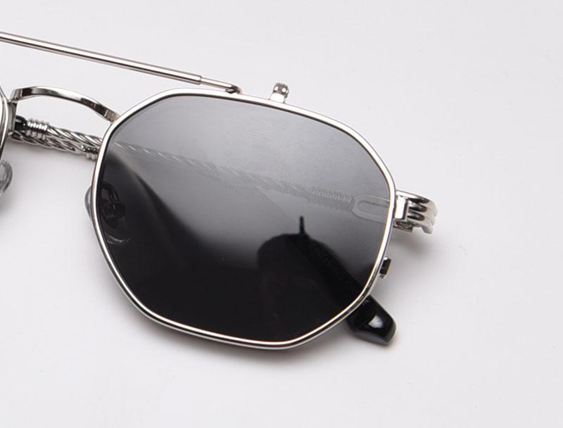 Polarized Hexagonal Polygon Flip-Up Sunglasses Vintage Style