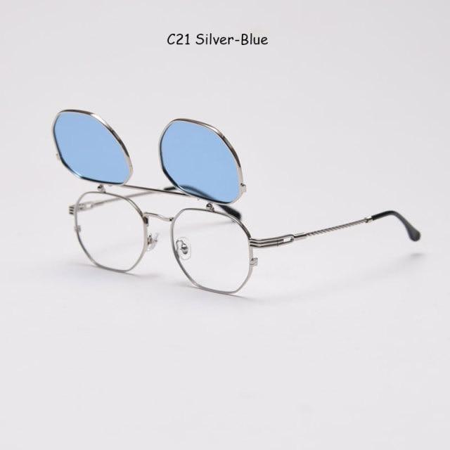 Polarized Hexagonal Polygon Flip-Up Sunglasses Vintage Style