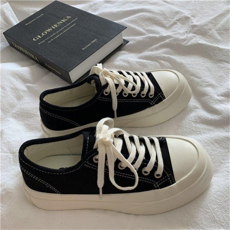 Women's White Platform Canvas Sneakers Low Top Athletic Trainers
