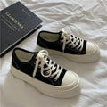 Women's White Platform Canvas Sneakers Low Top Athletic Trainers