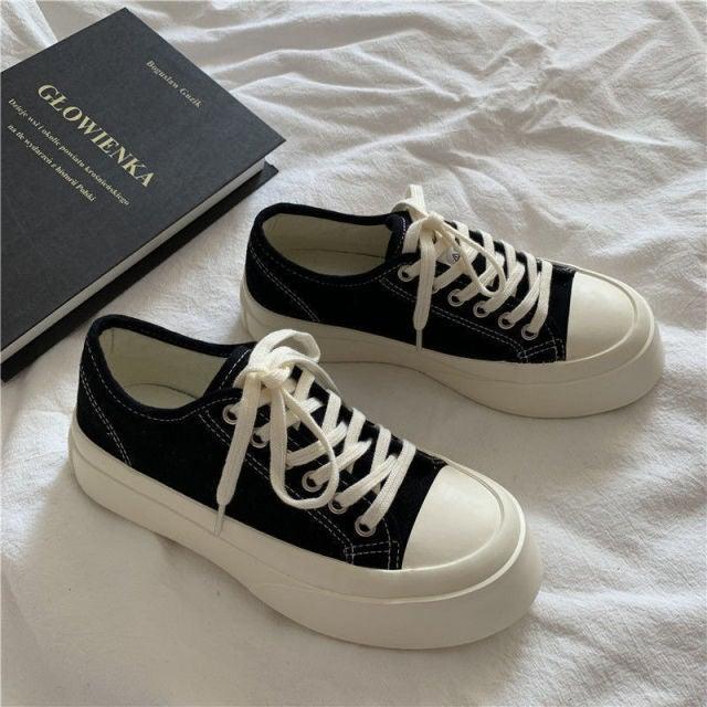 Women's White Platform Canvas Sneakers Low Top Athletic Trainers