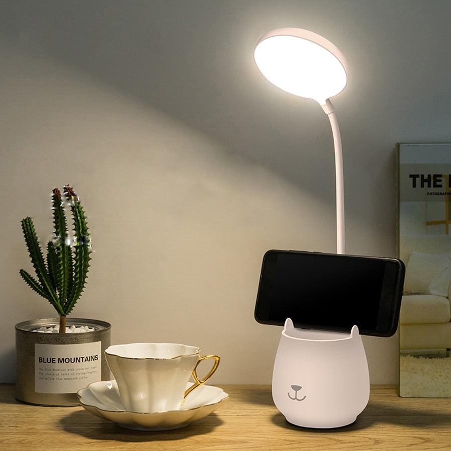 Modern Dimmable LED Table Lamp with Pen Holder and Flexible Arm