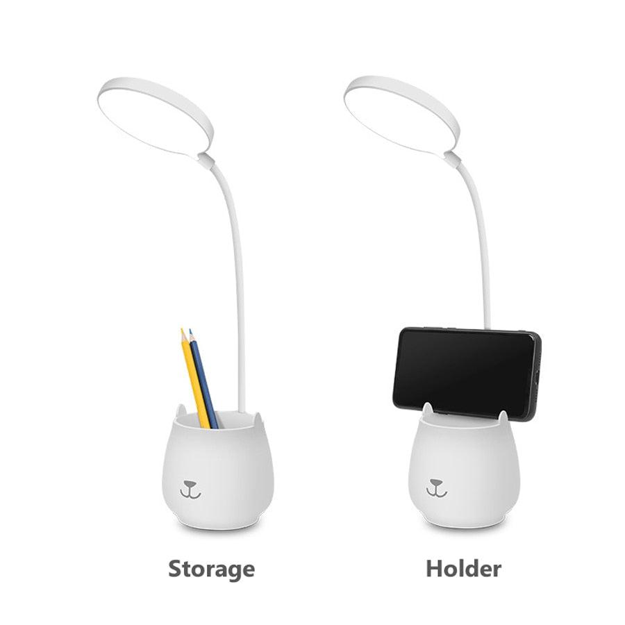Modern Dimmable LED Table Lamp with Pen Holder and Flexible Arm
