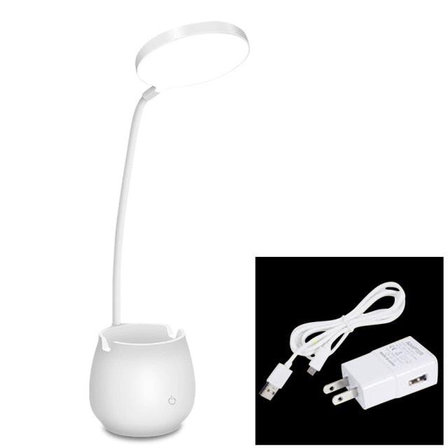 Modern Dimmable LED Table Lamp with Pen Holder and Flexible Arm
