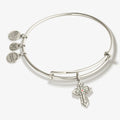 Floral cross charm bangle with intricate detailing, showcasing a feminine and spiritual design.