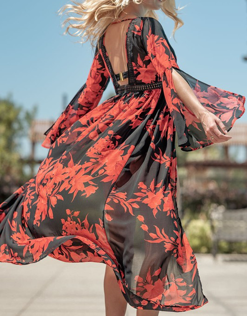 Floral Print Maxi Coverup Cardigan