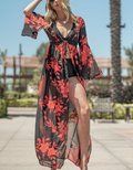 Floral print maxi length coverup cardigan with flowing silhouette