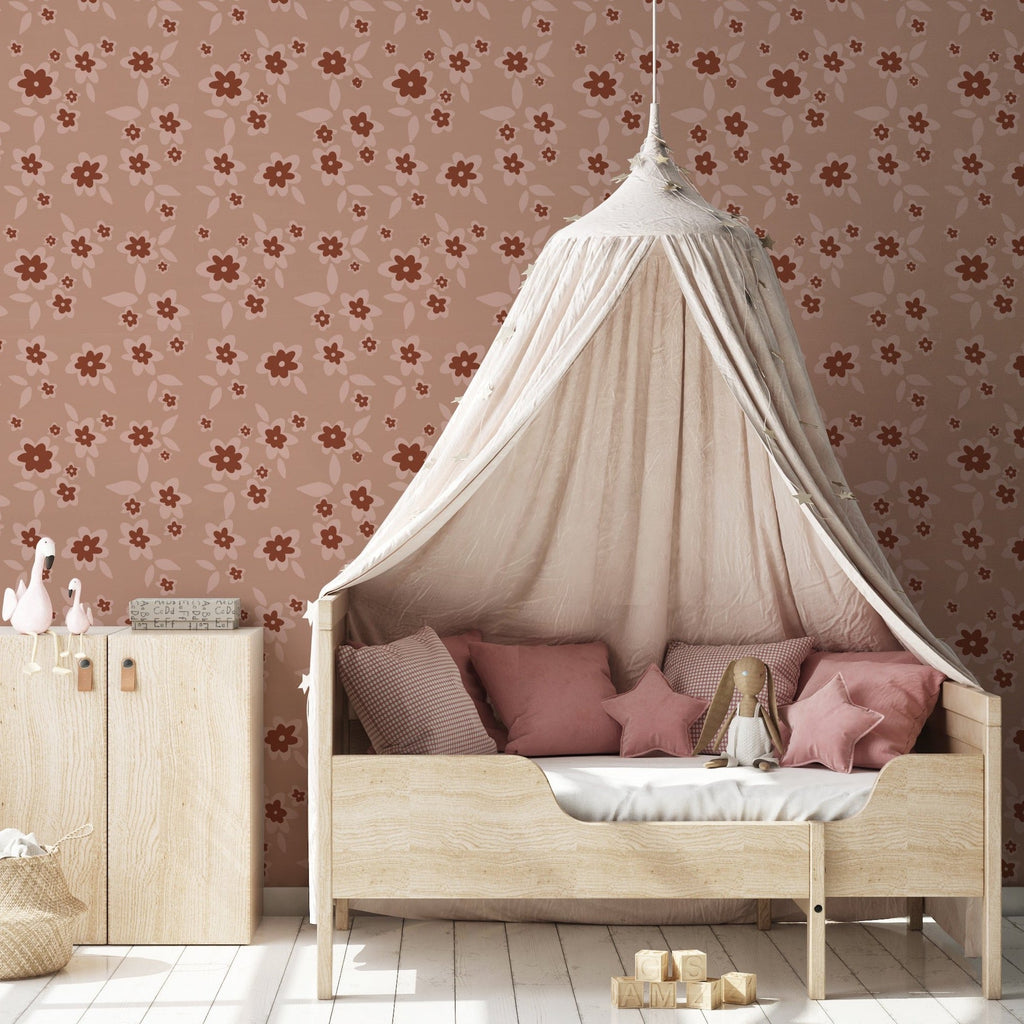 Sienna Floral Removable Wallpaper in Dusty-Rose and Terracotta