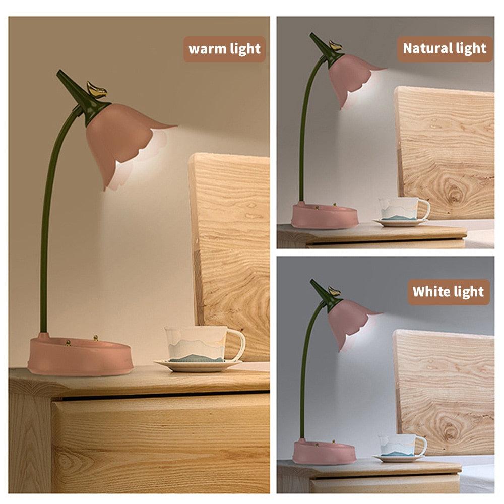 Cute Flower LED Touch Desk Lamp for Bedside Bedroom Decor