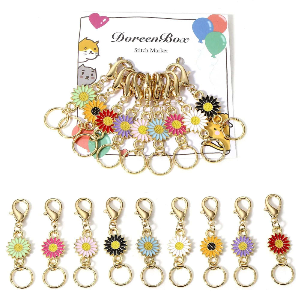 Flower Power Enamel Stitch Markers, Gold-Tone Floral Knitting Tool