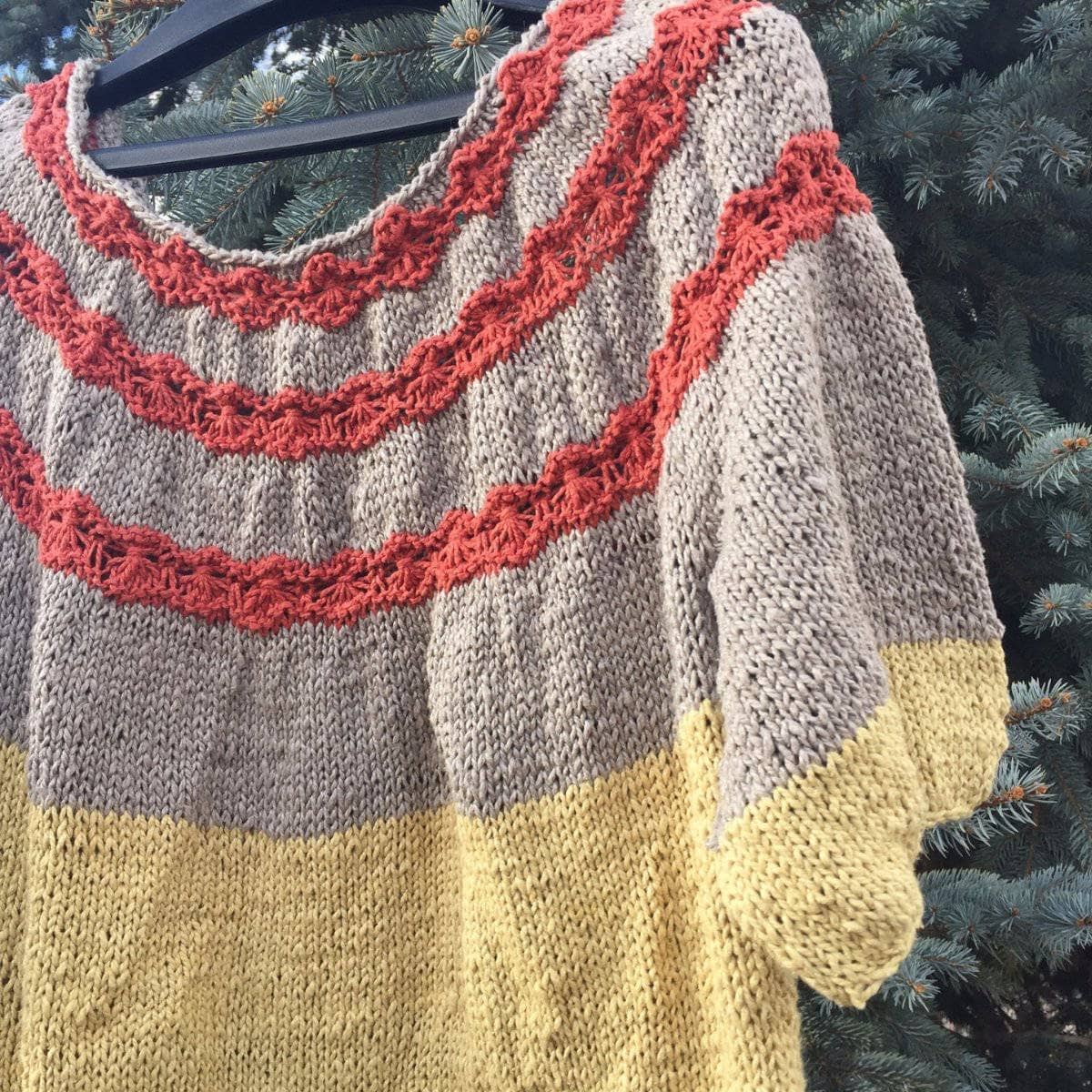 Flowers-in-a-Row Sweater Knitting Pattern: Bohemian Crew Neck