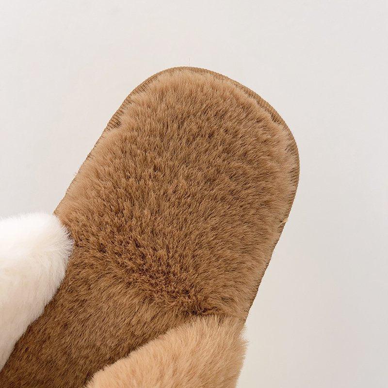 Women’s Faux Fur Cross-Strap Indoor Slides with Memory Foam