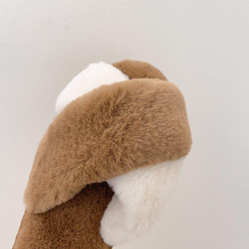 Women’s Faux Fur Cross-Strap Indoor Slides with Memory Foam