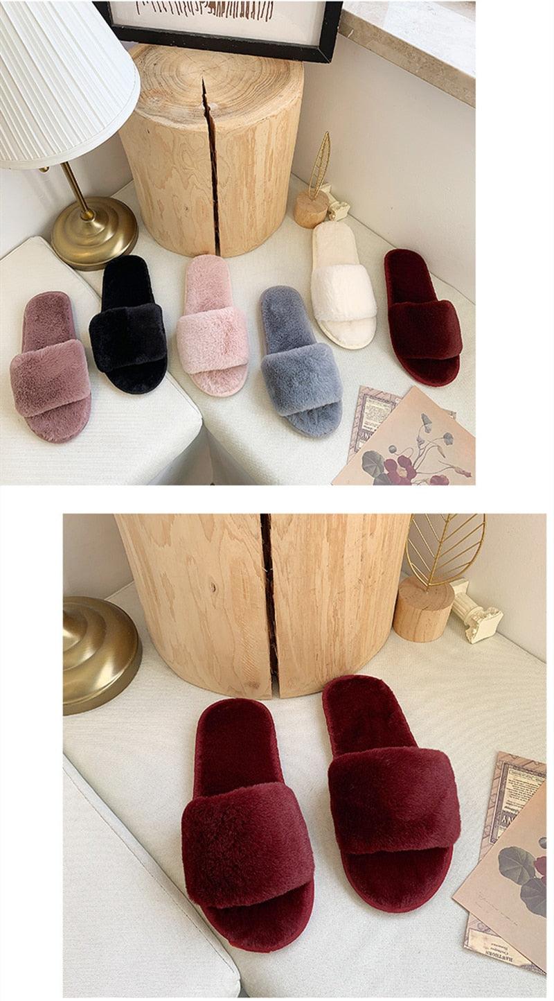 Women’s Faux Fur Cross-Strap Indoor Slides with Memory Foam