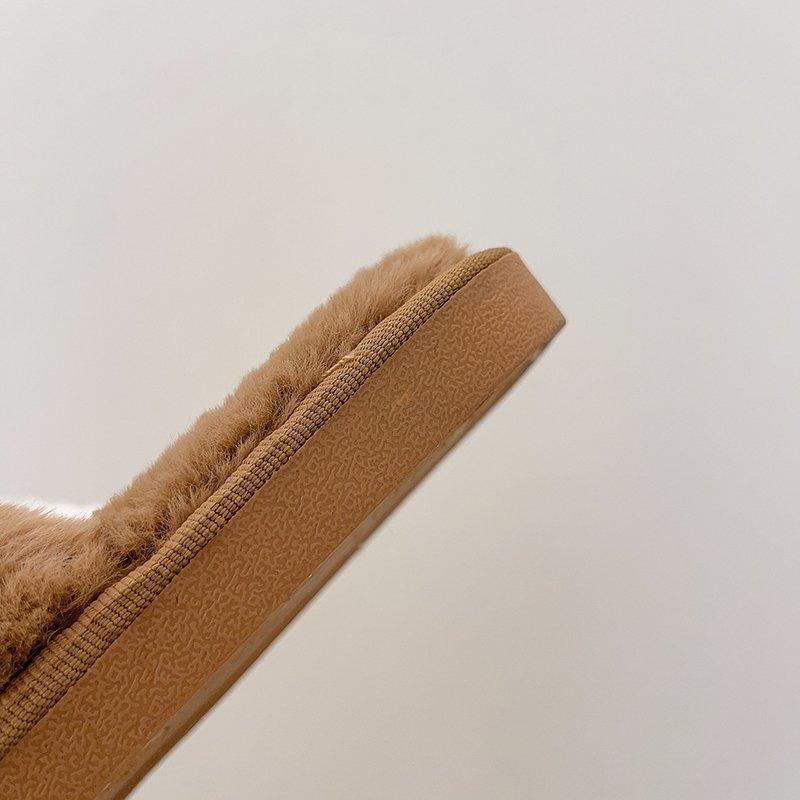 Women’s Faux Fur Cross-Strap Indoor Slides with Memory Foam