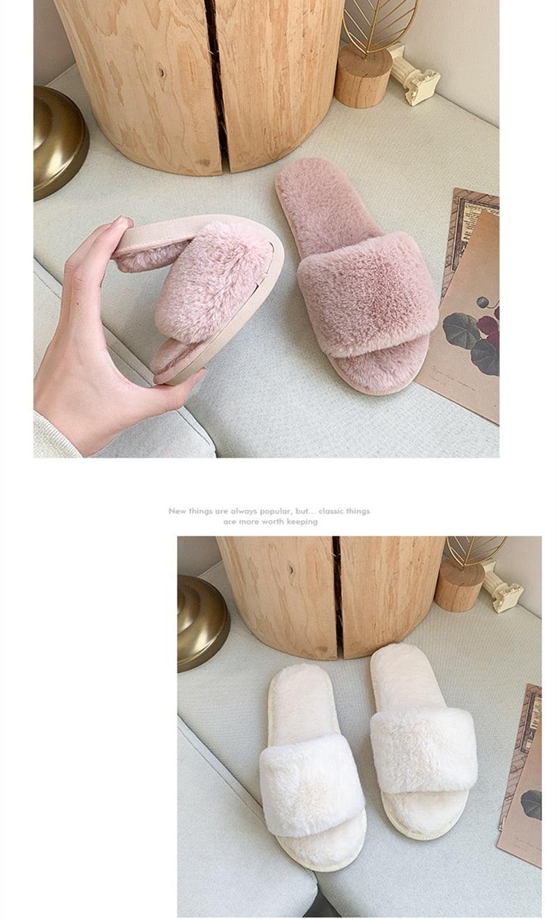 Women’s Faux Fur Cross-Strap Indoor Slides with Memory Foam