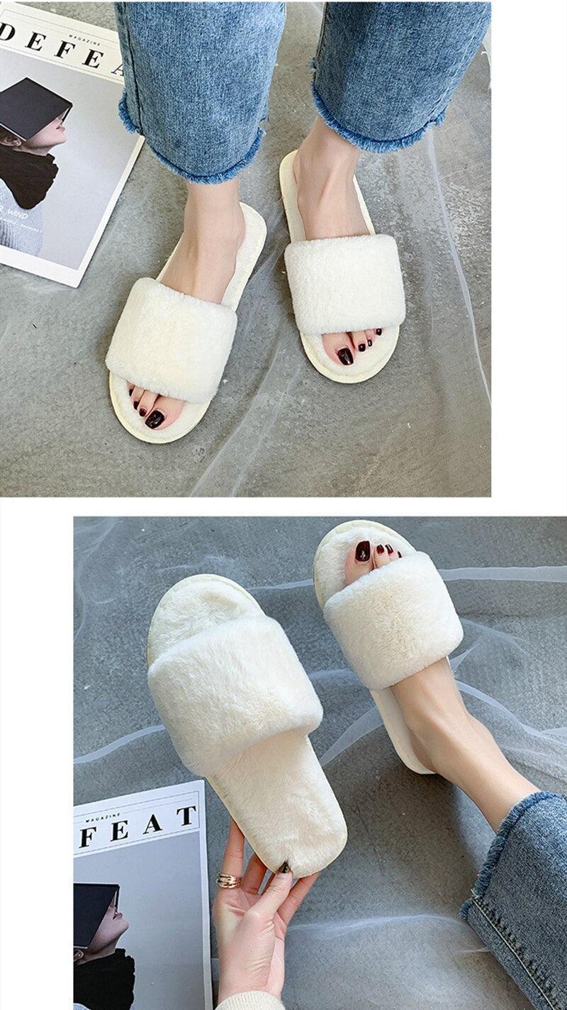 Women’s Faux Fur Cross-Strap Indoor Slides with Memory Foam