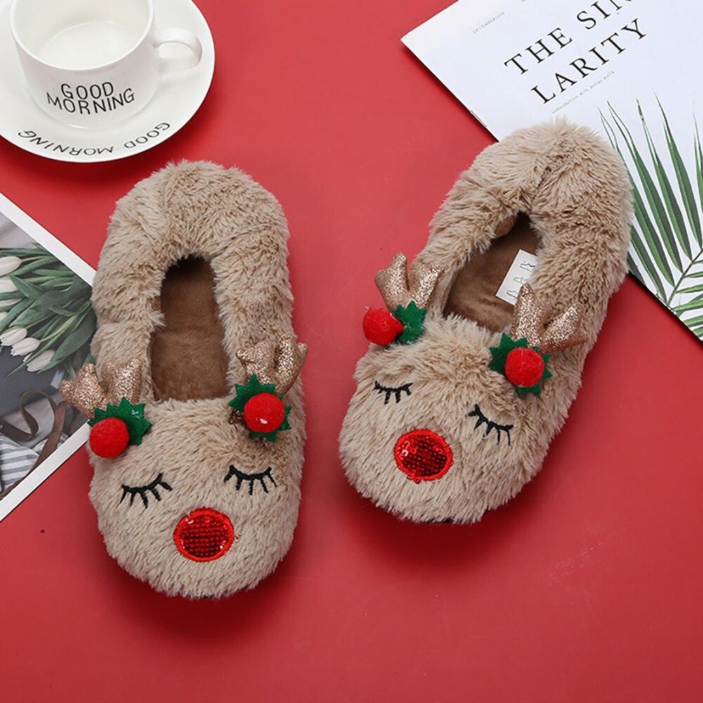 Women's Fuzzy Christmas Slippers, Memory Foam House Shoes