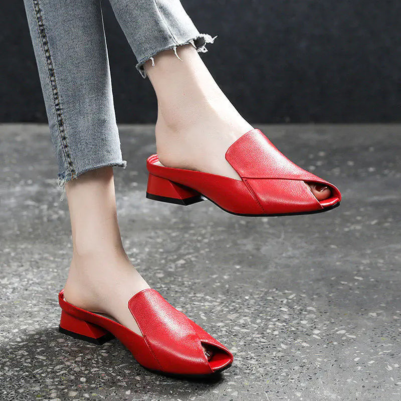 Women's Fish Mouth Low Heel Sandals Comfortable Summer Mules - Image 3
