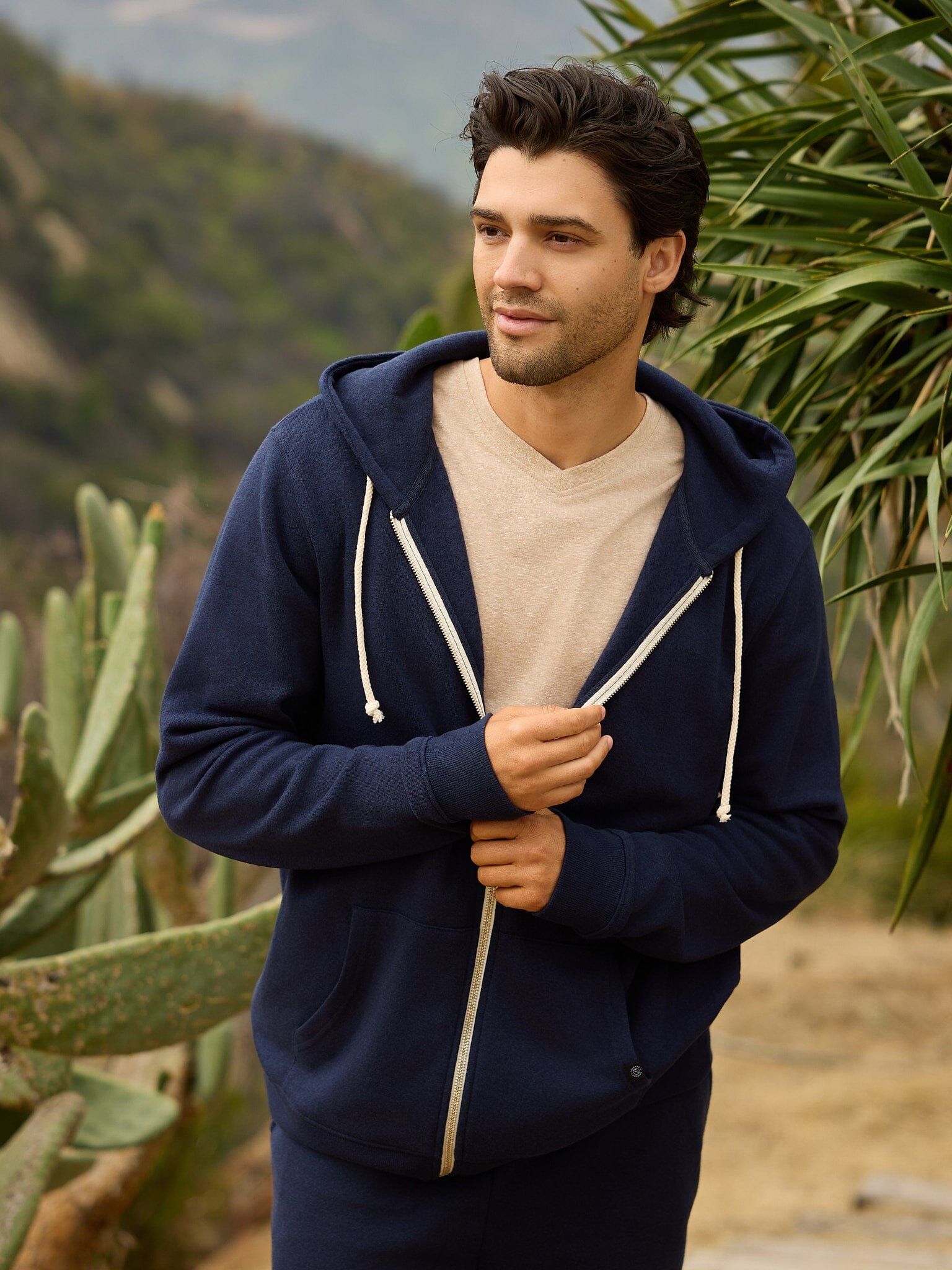 Men's Core Triblend Fleece Zip Hoodie in Navy Blue