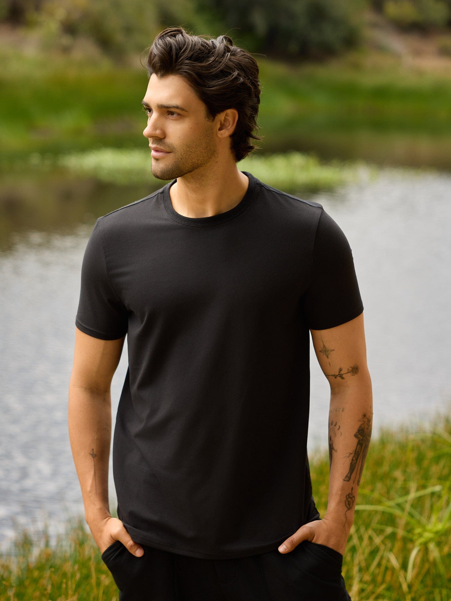 Men's Core Luxe Jersey Crew Neck Tee in Black