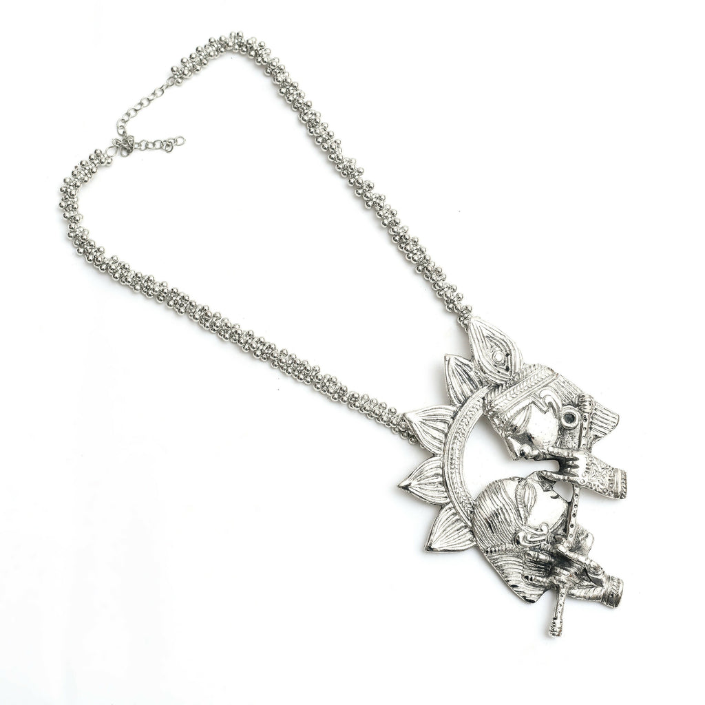 Oxidised Silver-Plated Brass Radha Kishan Long Necklace Set
