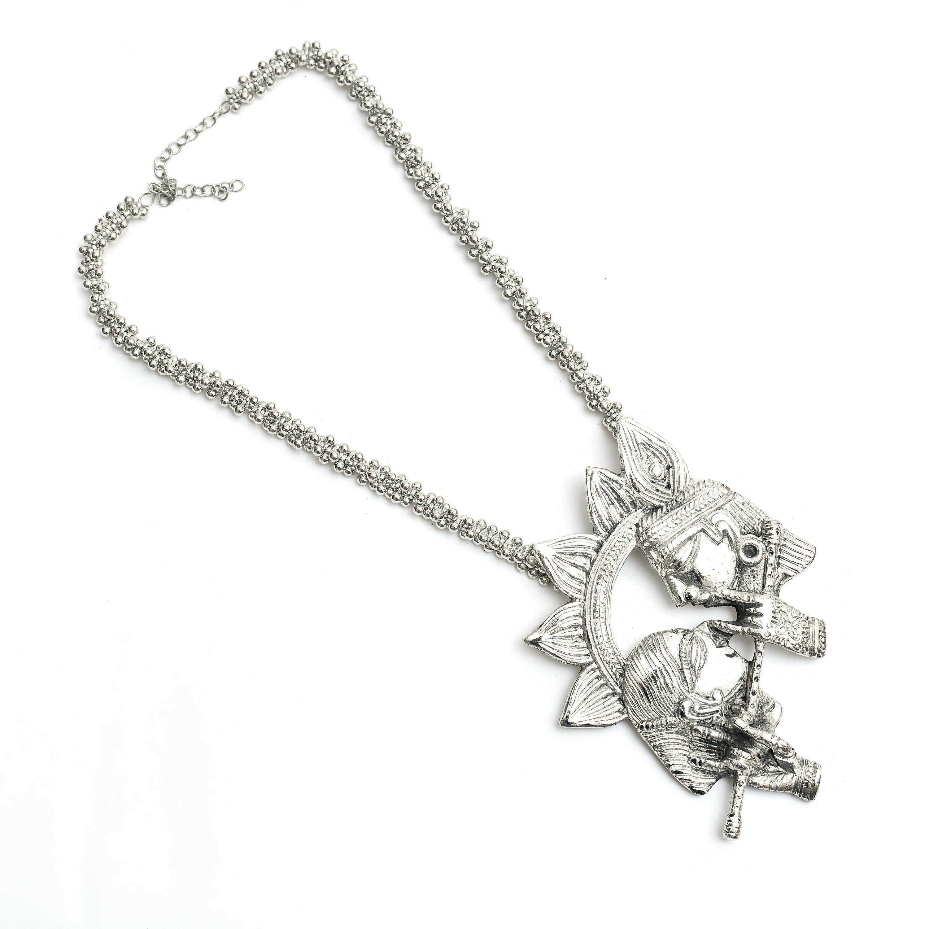 Oxidised Silver-Plated Brass Radha Kishan Long Necklace Set