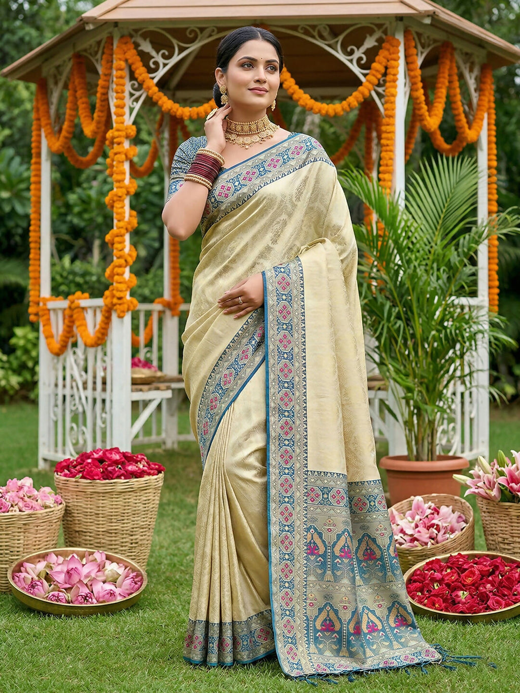 Elegant Navy Blue Soft Silk Saree with matching blouse piece