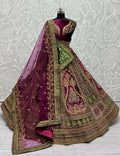 Purple velvet wedding lehenga choli with fancy patch and zircon diamond embroidery