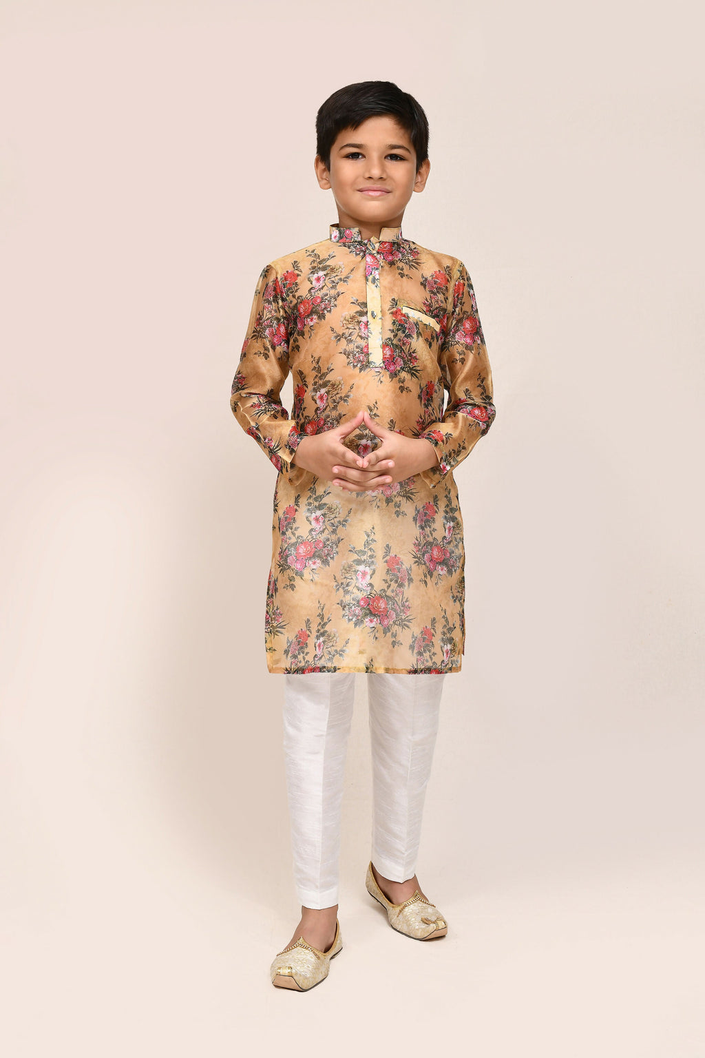 Yellow Georgette Kurta Set with White Straight Fit Pants
