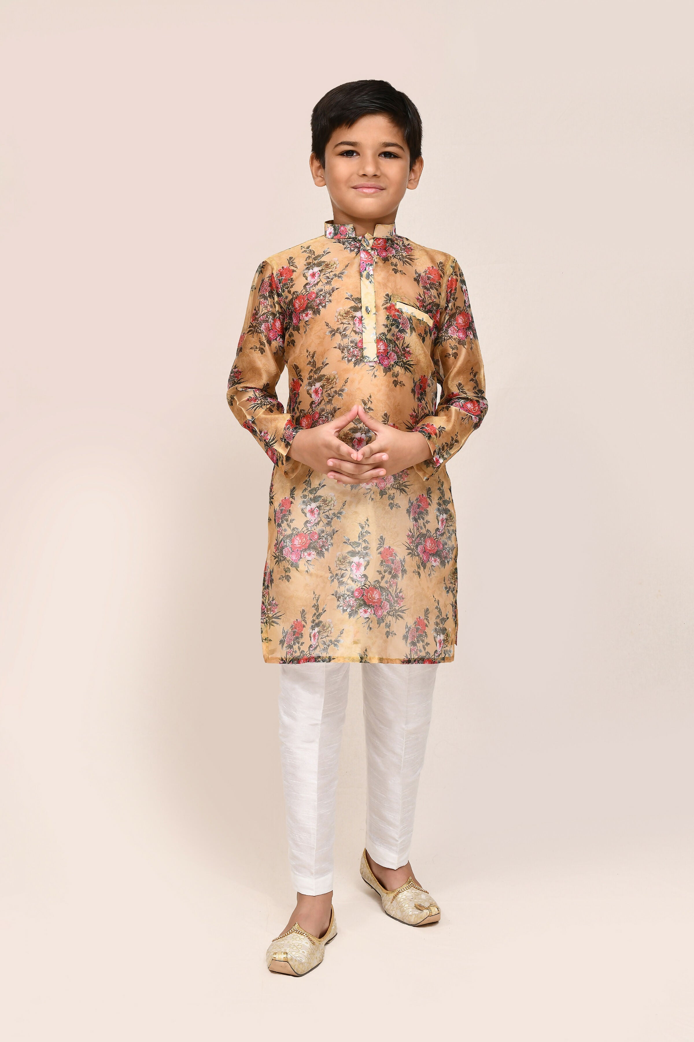 Yellow Georgette Kurta Set with White Straight Fit Pants