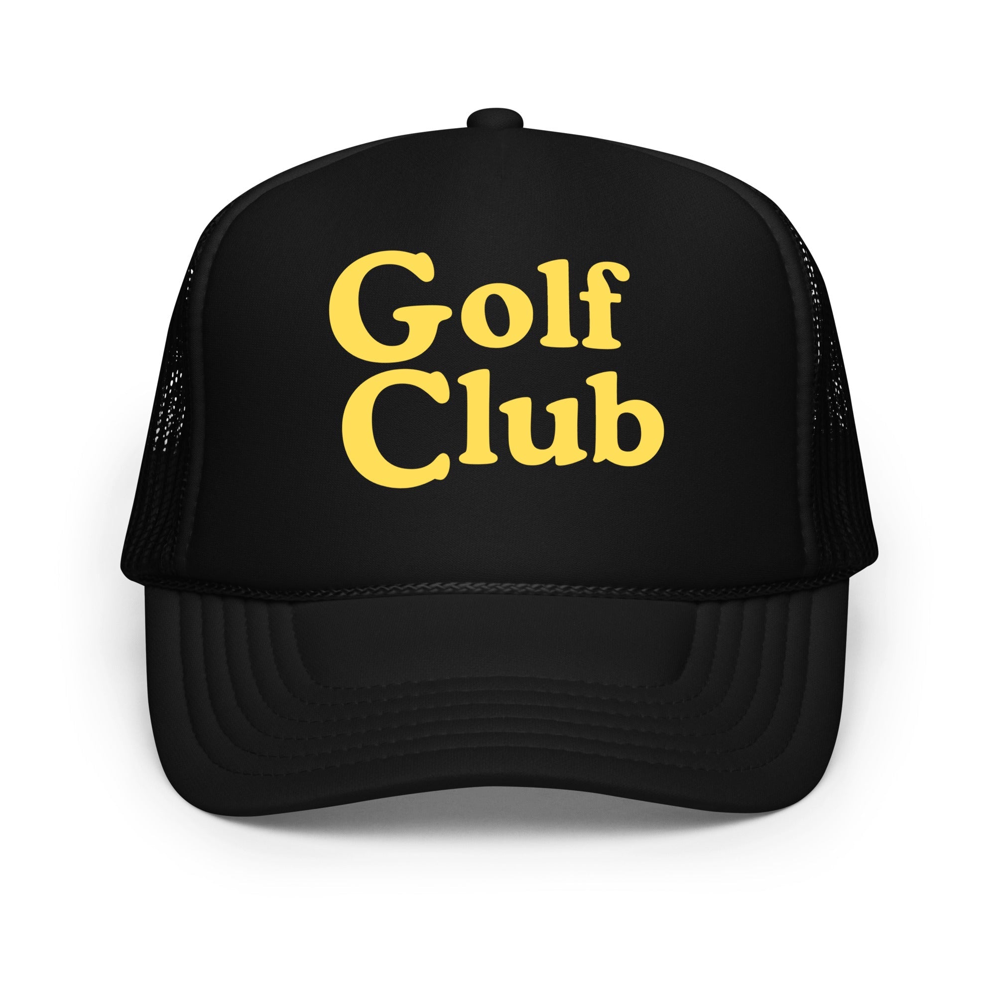 Golf Club Trucker Hat – Foam Mesh Hat with Golden Yellow Print