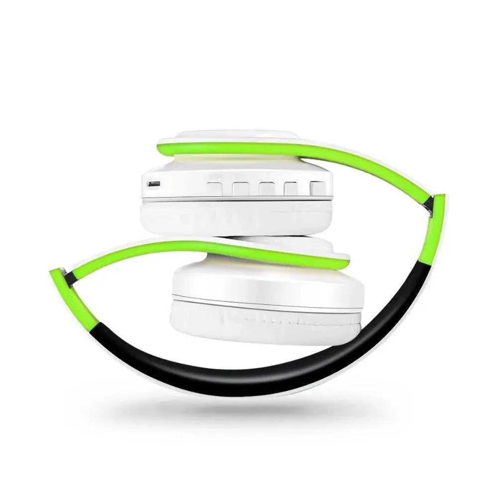Blue and White Folding Wireless Stereo Headphones with Built-in Mic