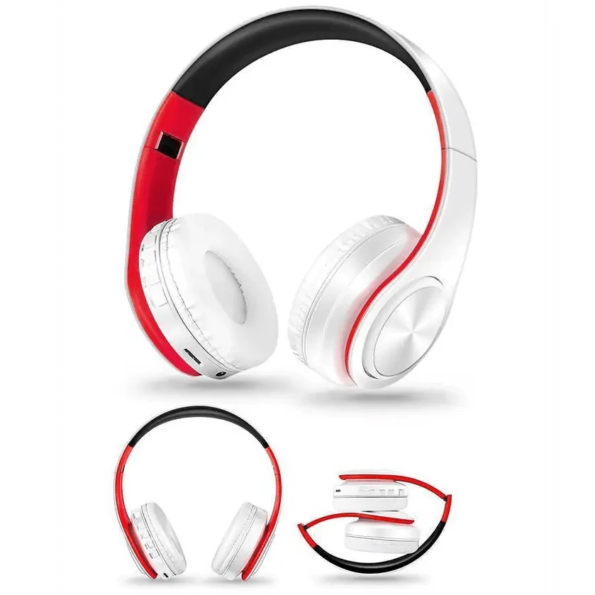 Blue and White Folding Wireless Stereo Headphones with Built-in Mic