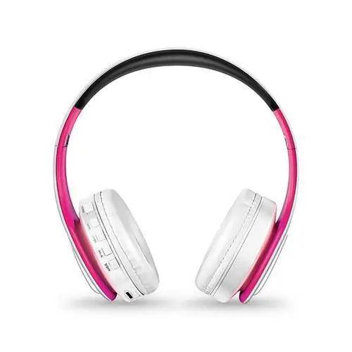 Blue and White Folding Wireless Stereo Headphones with Built-in Mic