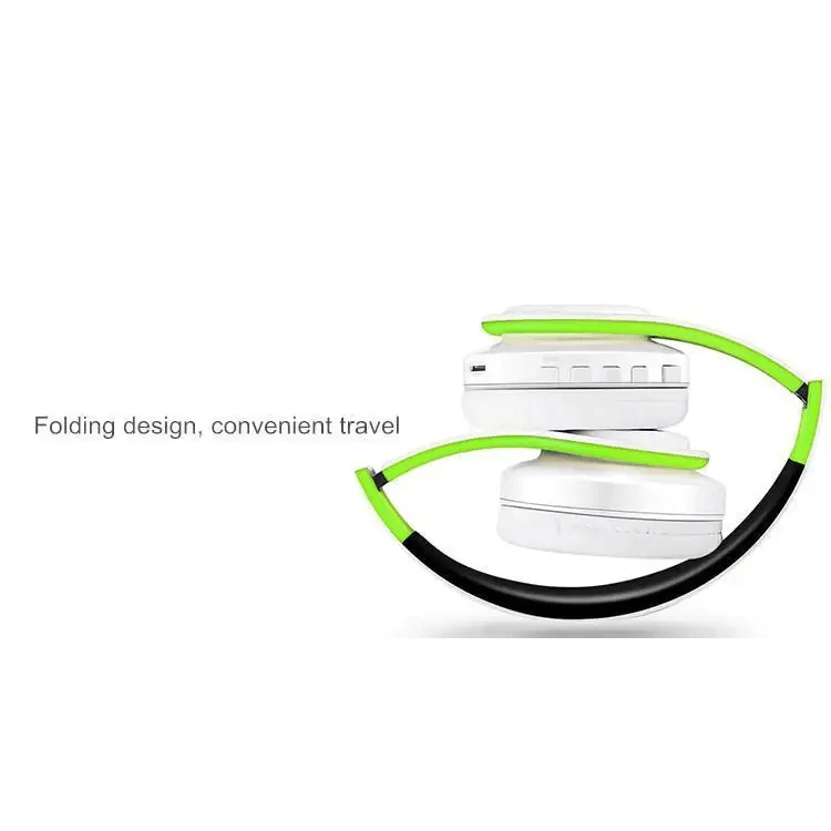 Blue and White Folding Wireless Stereo Headphones with Built-in Mic