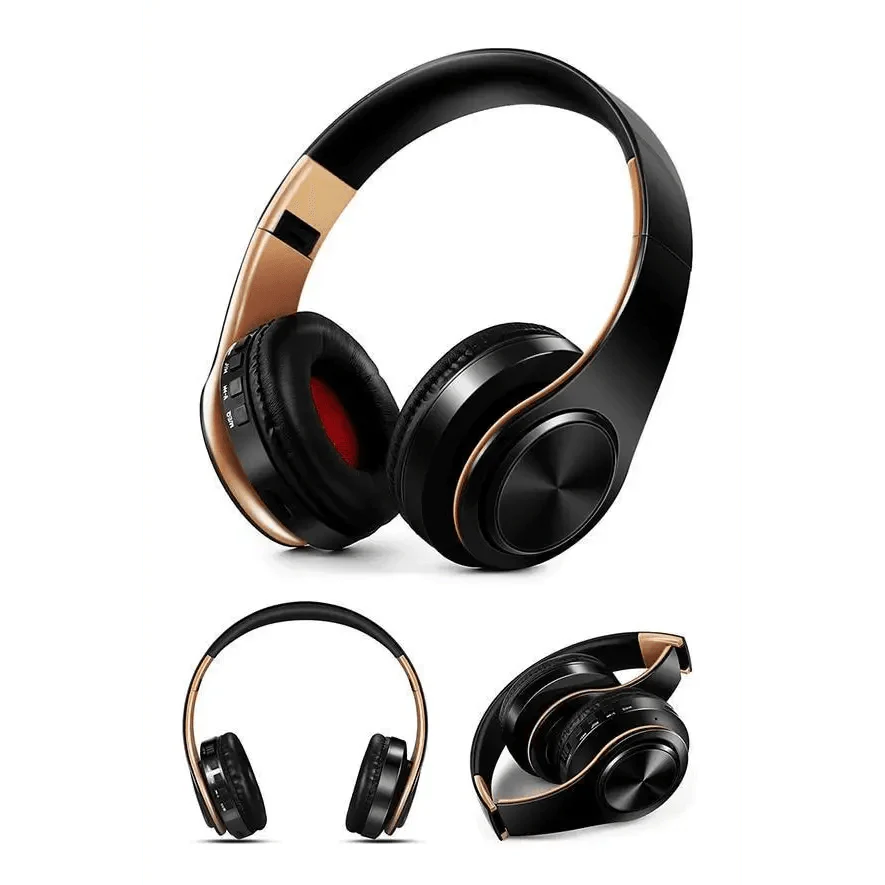 Blue and White Folding Wireless Stereo Headphones with Built-in Mic