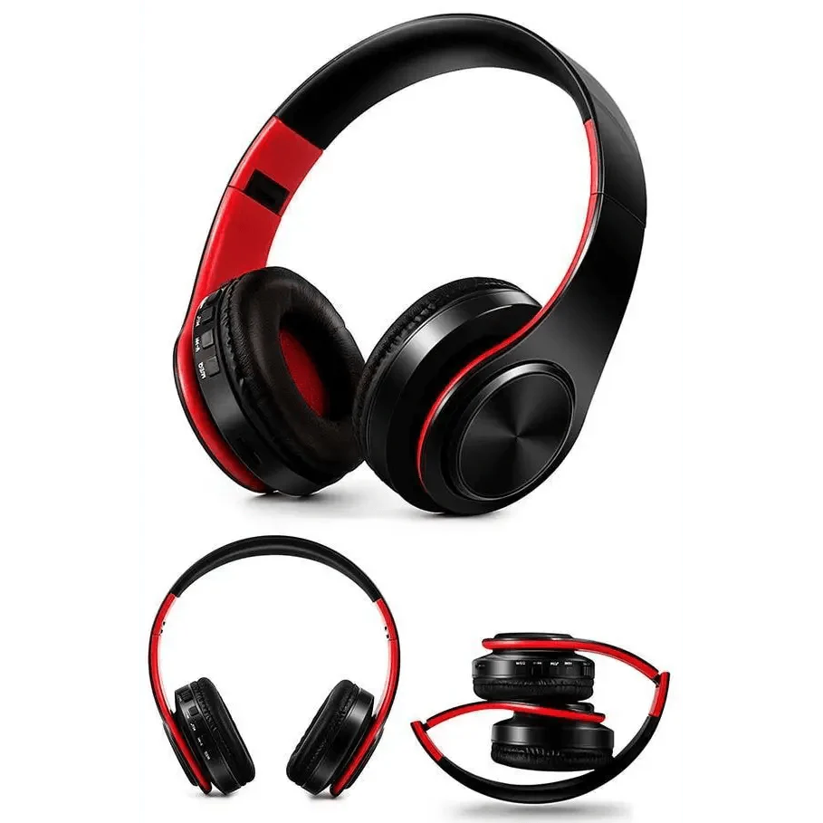 Blue and White Folding Wireless Stereo Headphones with Built-in Mic
