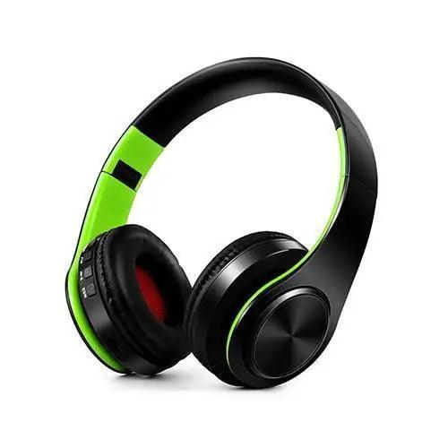 Blue and White Folding Wireless Stereo Headphones with Built-in Mic