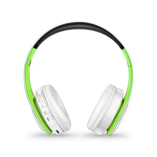 Blue and White Folding Wireless Stereo Headphones with Built-in Mic