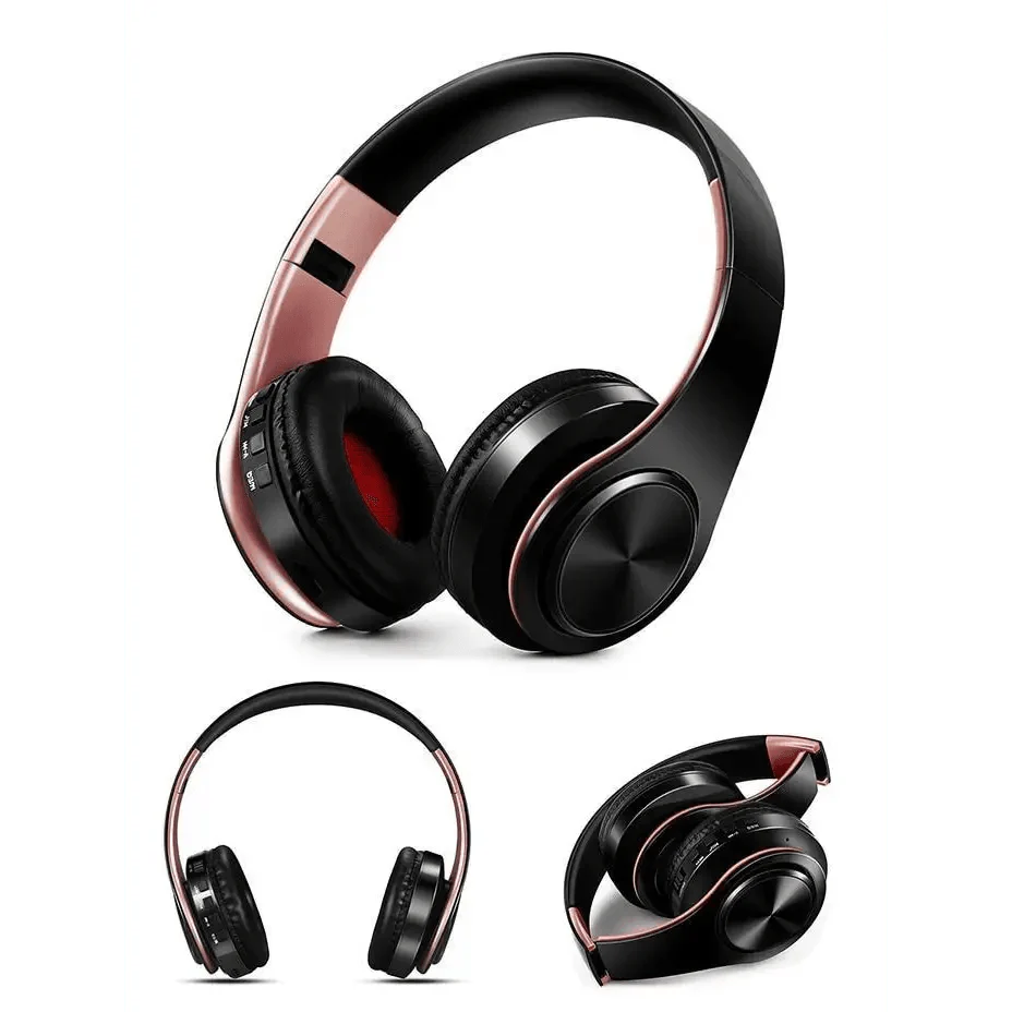 Blue and White Folding Wireless Stereo Headphones with Built-in Mic