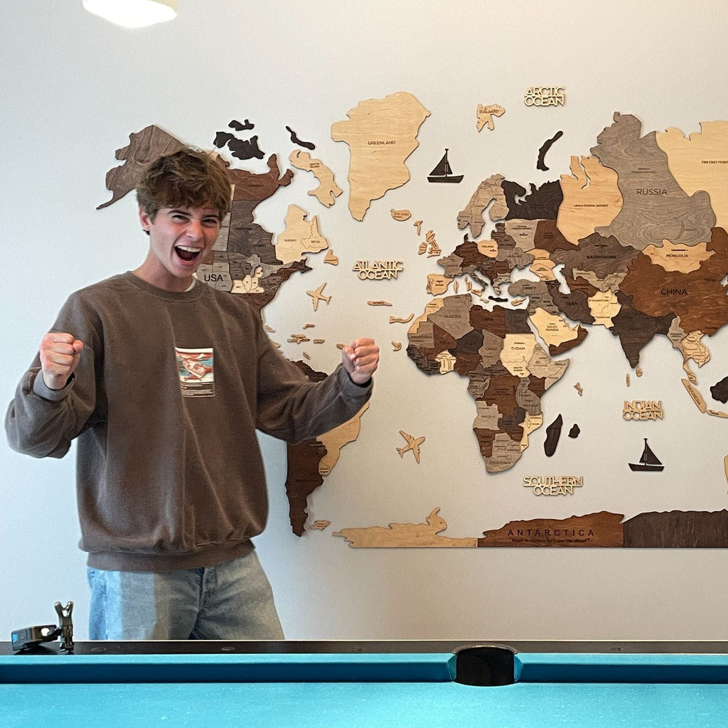 Multicolor Wooden Travel Map - Adventure Themed Wall Decor