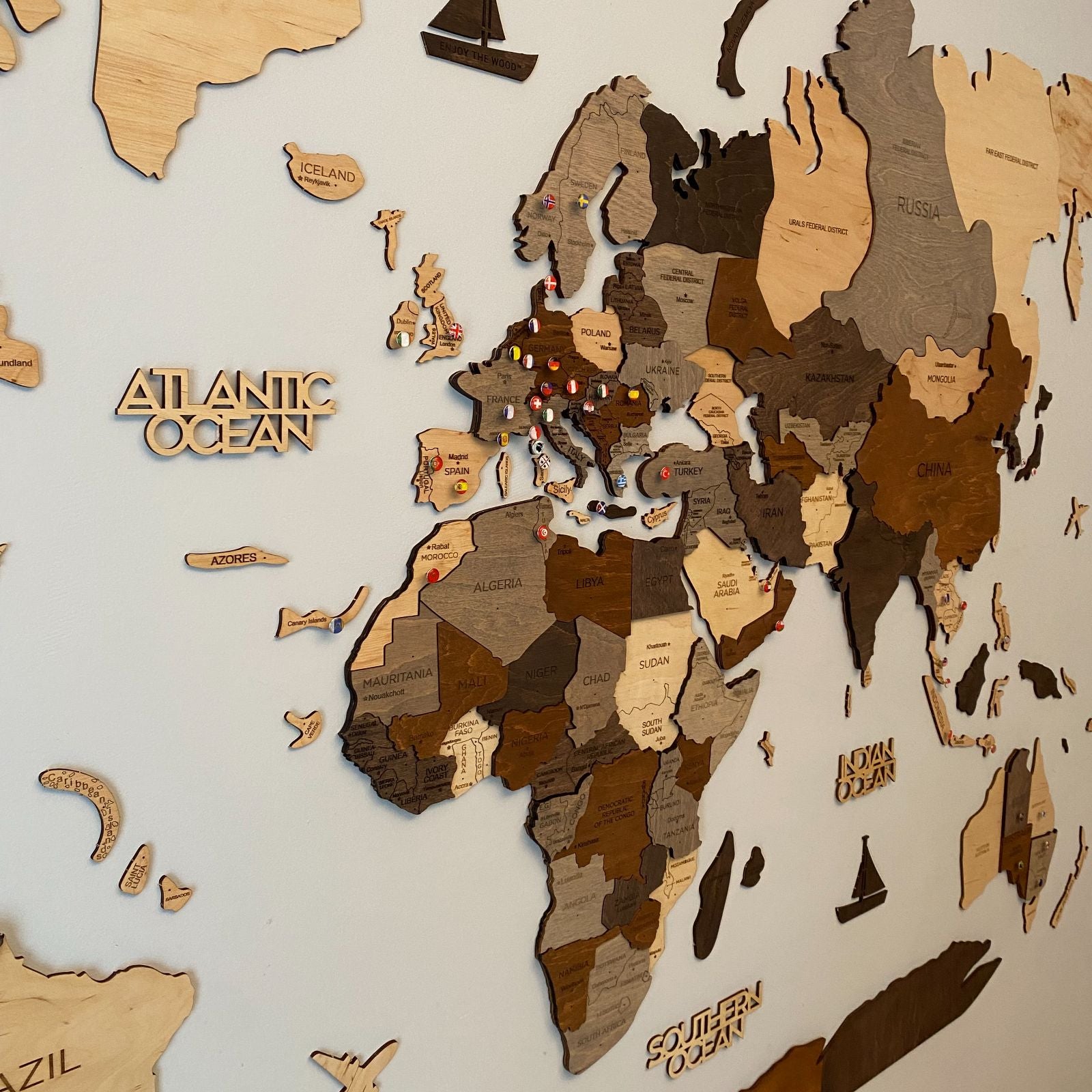 Multicolor Wooden Travel Map - Adventure Themed Wall Decor