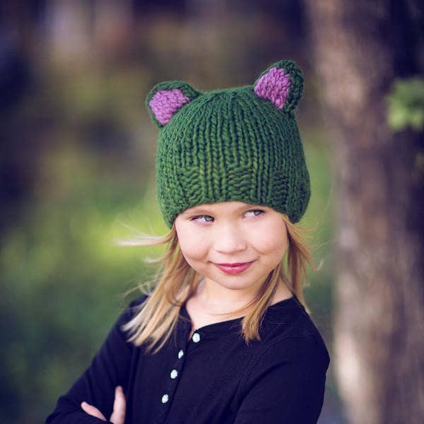 Forest Friends Wool Hat Knitting Pattern - Green & Magenta-Pink