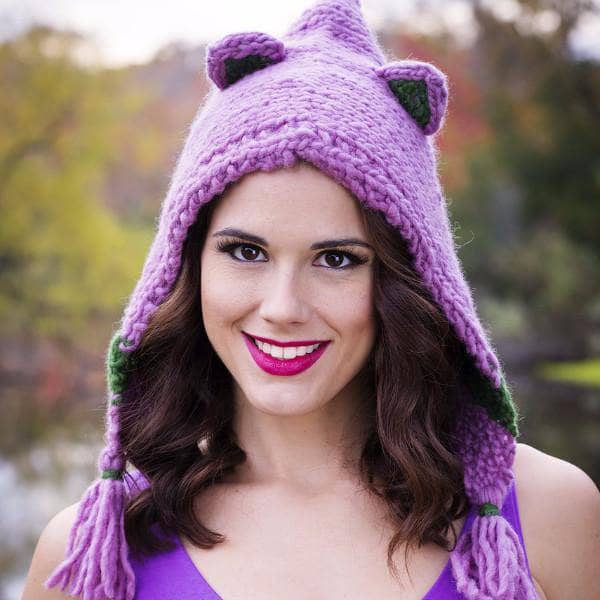 Forest Friends Wool Hat Knitting Pattern - Green & Magenta-Pink
