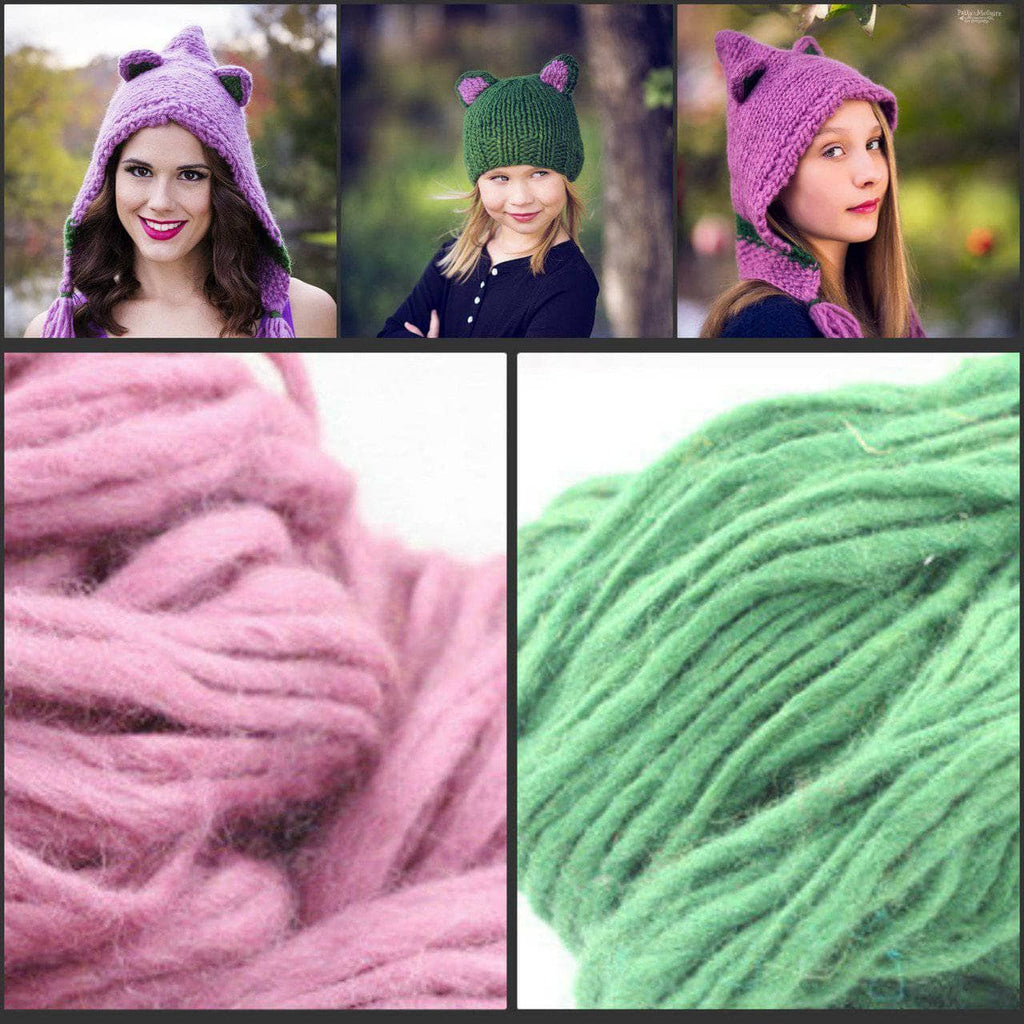 Forest Friends Wool Hat Knitting Pattern - Green & Magenta-Pink