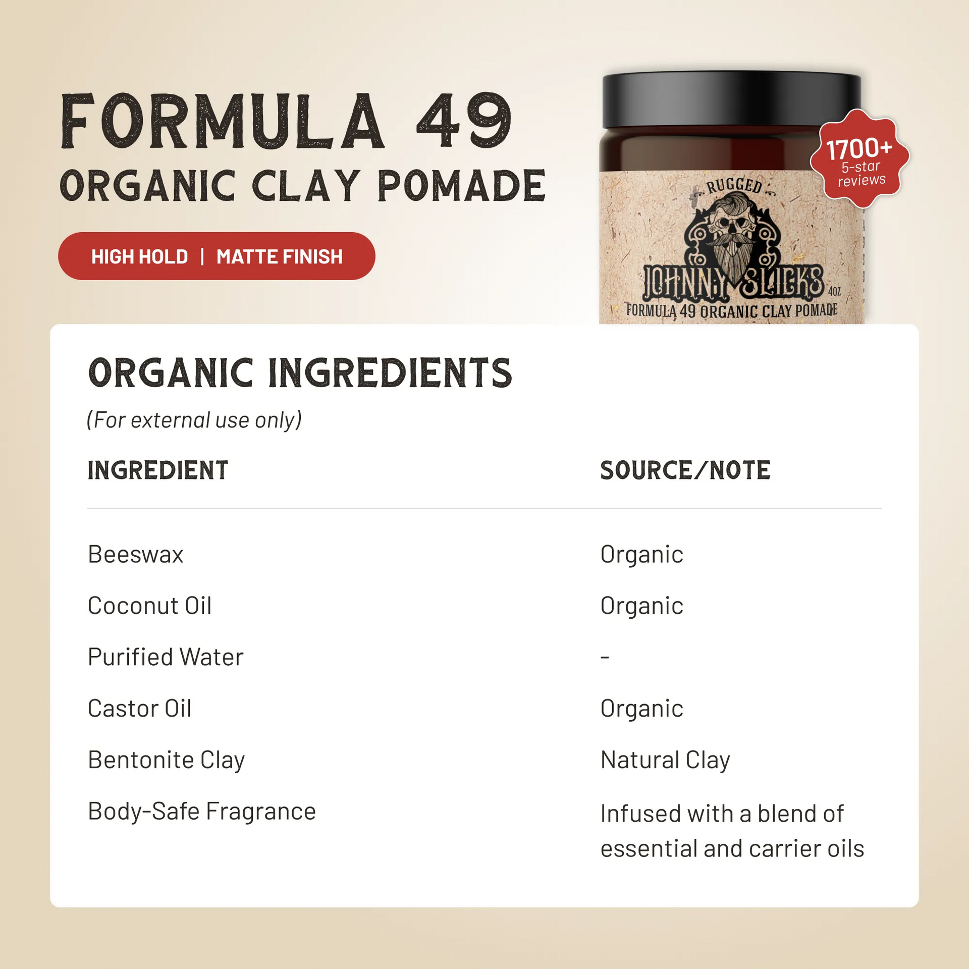 Formula 49 Organic Clay Pomade High Hold Matte Finish 4oz - Image 2