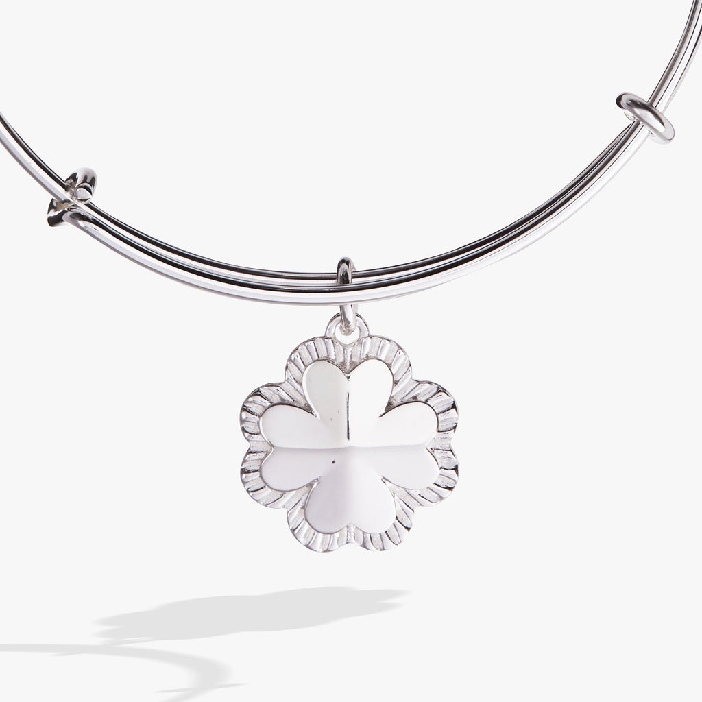 Four-Leaf Clover Charm Bangle Bracelet in Expandable Wire Design