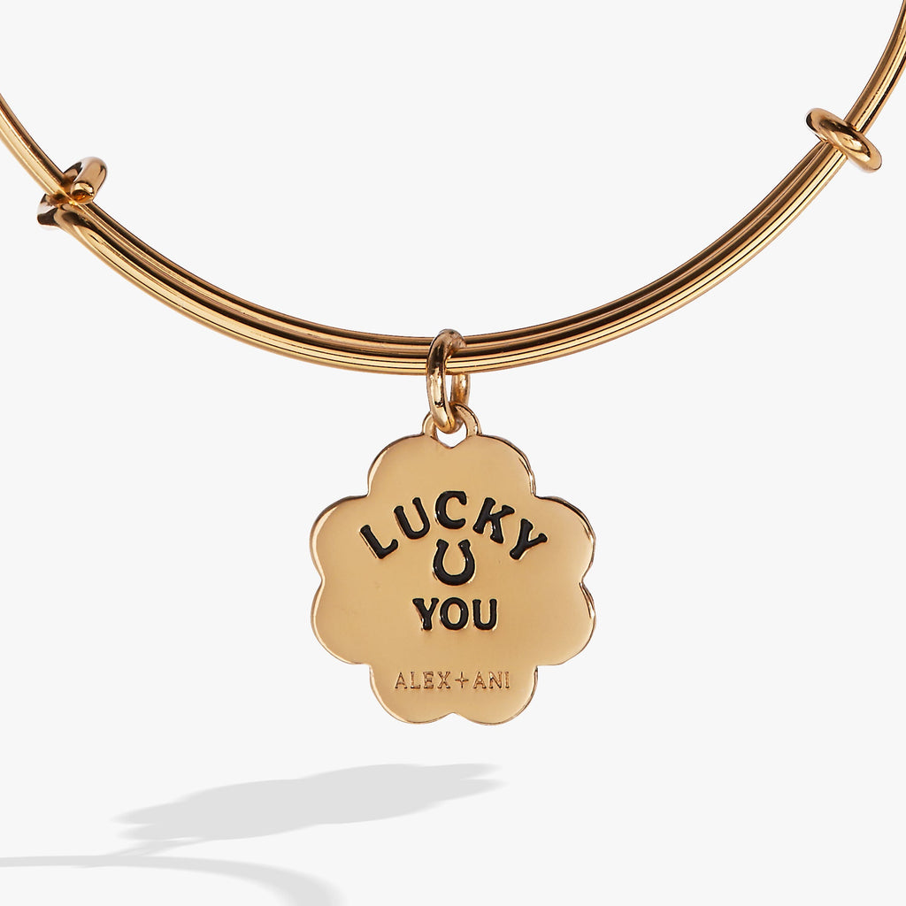 Four-Leaf Clover Charm Bangle Bracelet in Expandable Wire Design