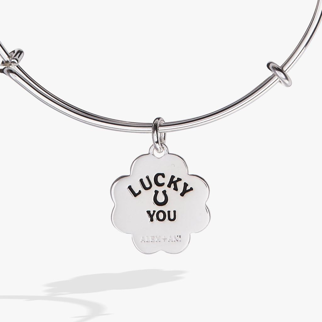 Four-Leaf Clover Charm Bangle Bracelet in Expandable Wire Design